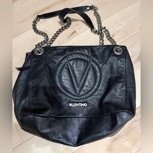Valentino Black Leather Shoulder Bag with silver Chain, very good use condition